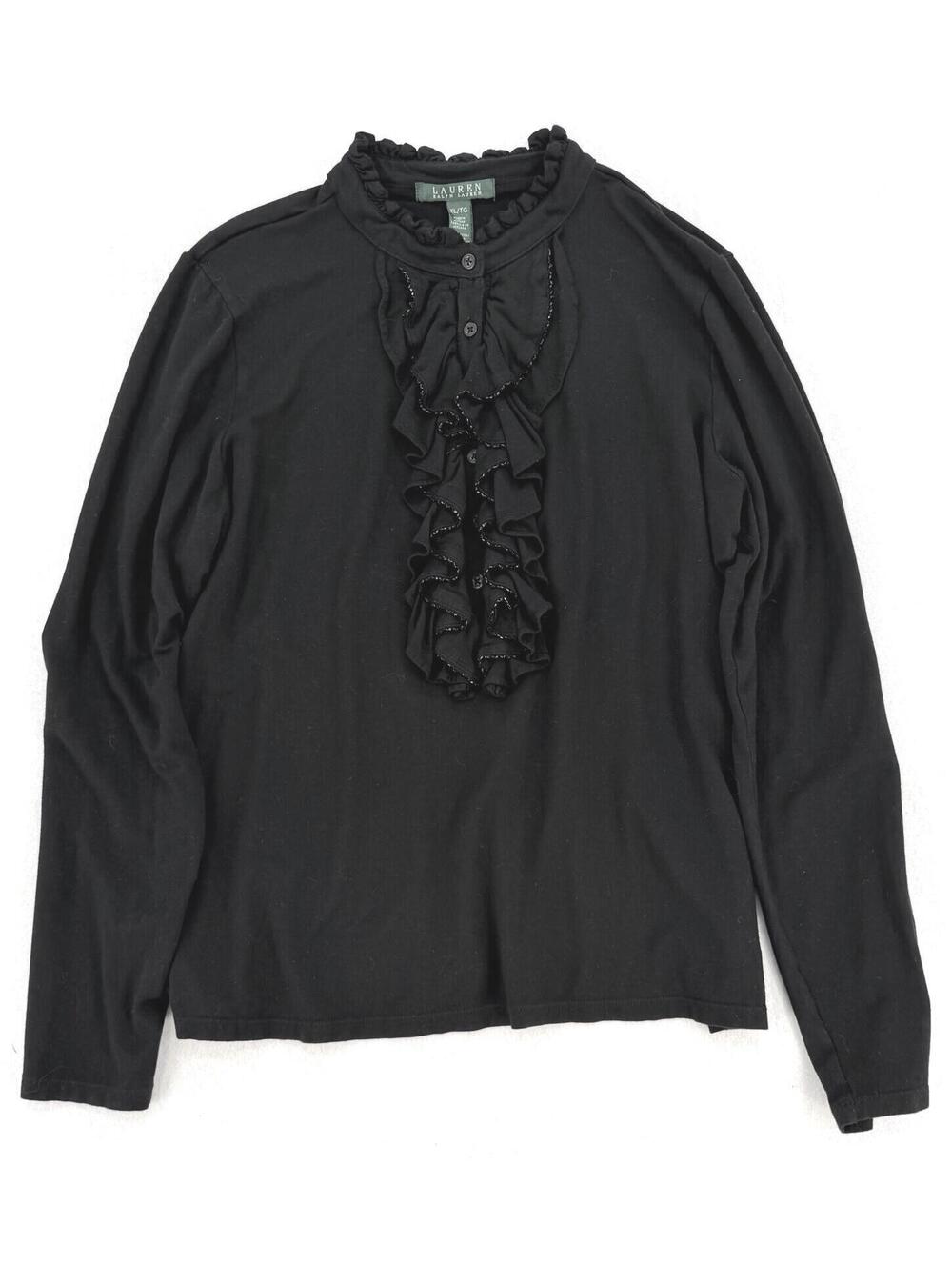 Ralph Lauren Blouse XL Black Ruffle Vintage